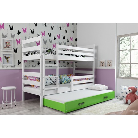 Gyerek emeletes ágy kihúzható ággyal ERYK 160x80 cm Zöld Fehér BMS