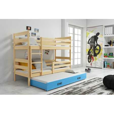 Gyerek emeletes ágy kihúzható ággyal ERYK 190x80 cm Kék Fenyő BMS
