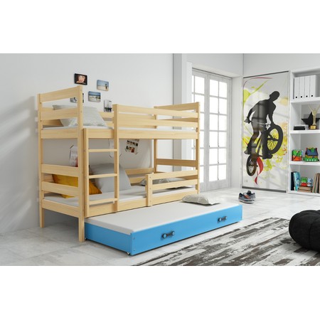 Gyerek emeletes ágy kihúzható ággyal ERYK 200x90 cm Kék Fenyő BMS