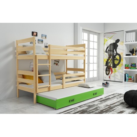 Gyerek emeletes ágy kihúzható ággyal ERYK 190x80 cm Zöld Fenyő BMS