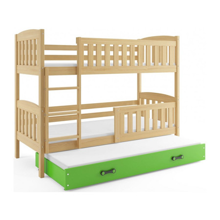 Gyerek emeletes ágy KUBUS kihúzható ággyal 80x190 cm - fenyő Zöld BMS