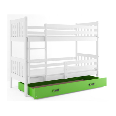 Gyermek emeletes ágy CARINO tárolóhellyel 80x190 cm - fehér Zöld BMS