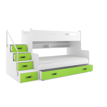 Gyermek emeletes ágy MAX III tárolóhellyel 80x200 cm - fehér Zöld BMS