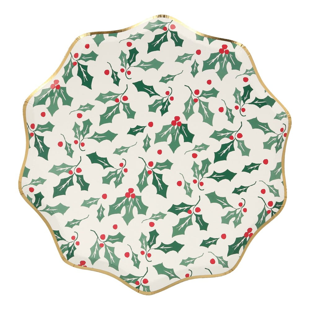Egyszer használatos papírtányér készlet 8 db-os Holly Pattern – Meri Meri
