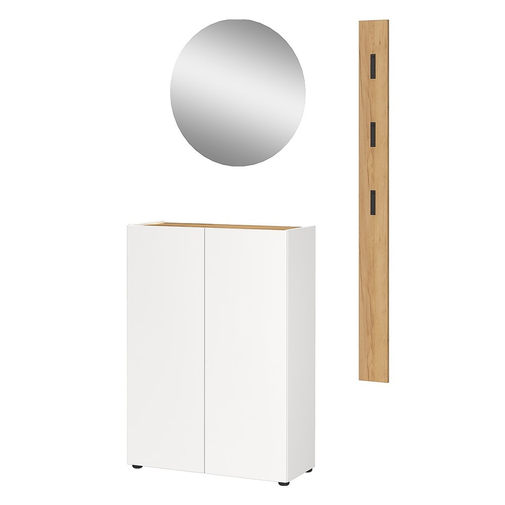 Fehér előszoba bútor tölgyfa dekorral 104x200x33 cm Alviano – Germania