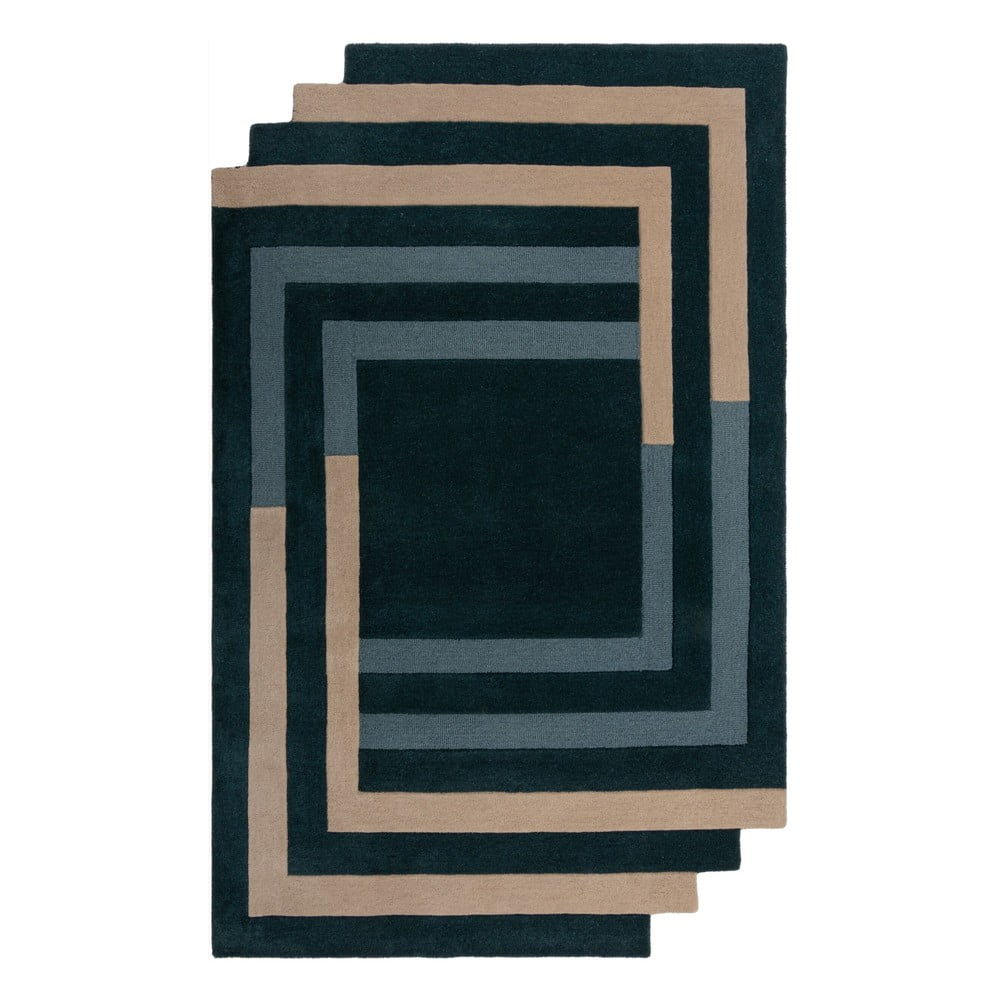 Sötétzöld kézi szövésű gyapjú szőnyeg 200x290 cm Labyrinth Shaped – Flair Rugs