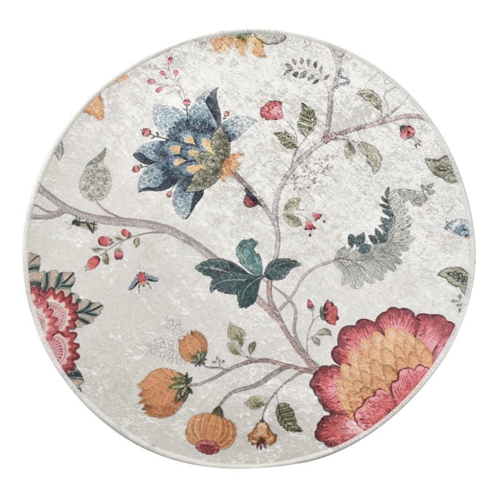 Szürke bársony fürdőszobai kilépő ø 140 cm Vintage Flower – Foutastic