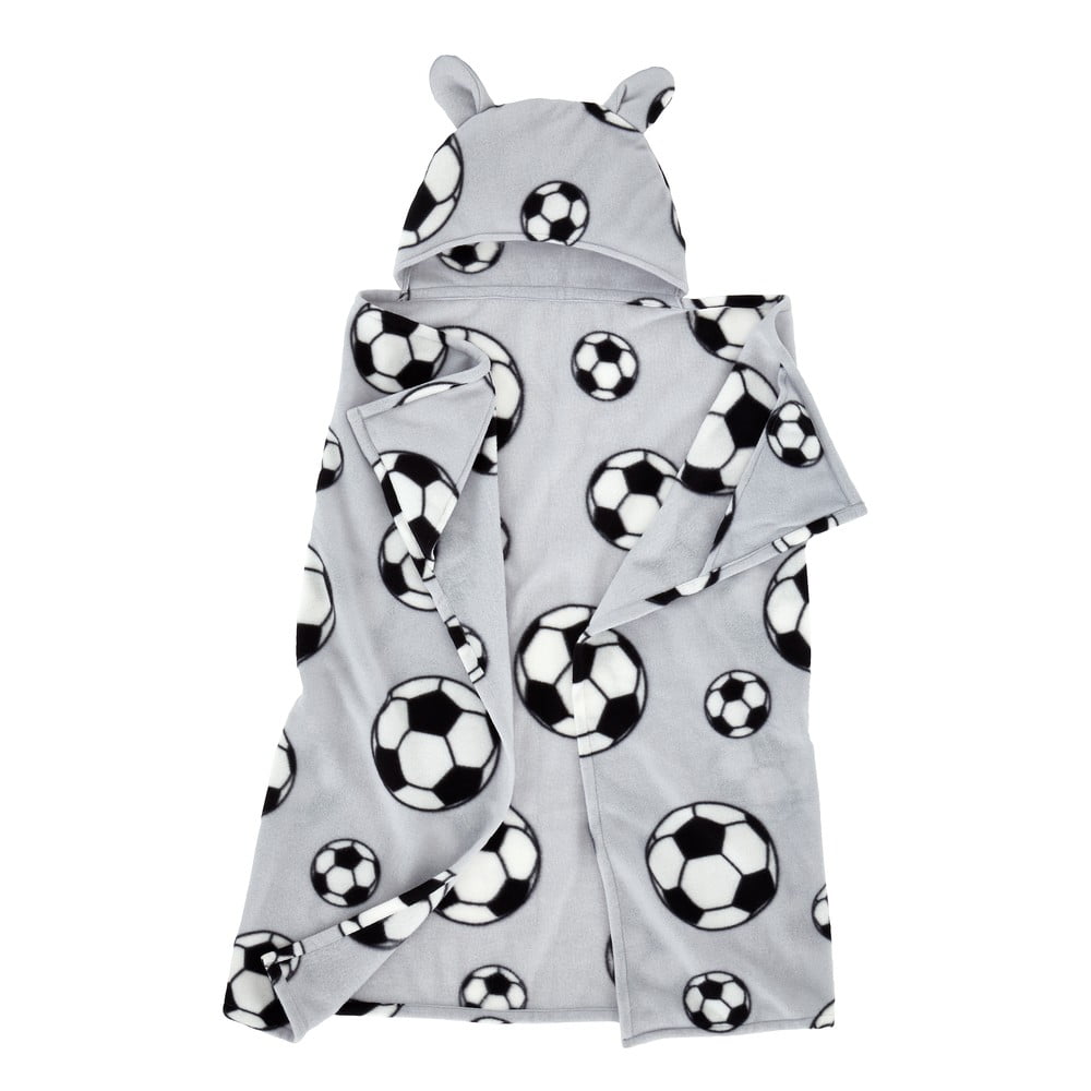 Világosszürke fleece kapucnis takaró 90x125 cm Football – Catherine Lansfield