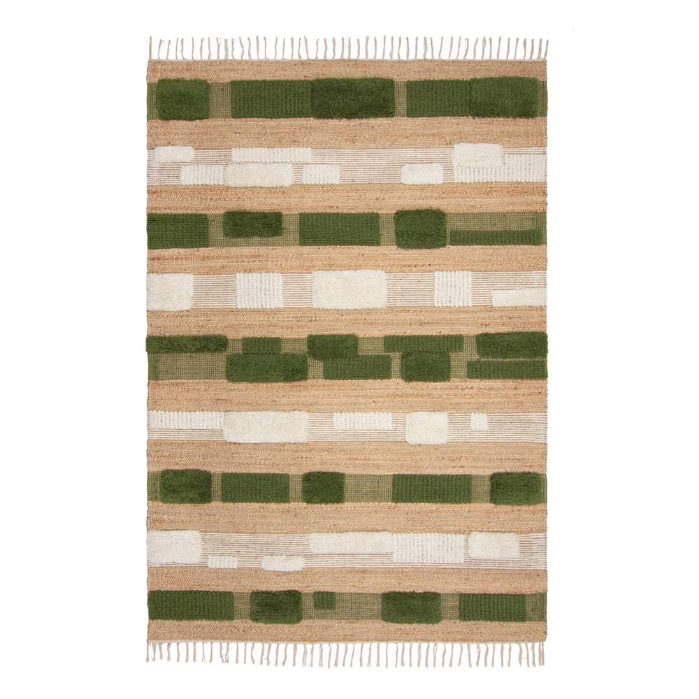 Zöld-natúr színű kézi szövésű jutakeverék szőnyeg 160x230 cm Medina Blocks – Flair Rugs