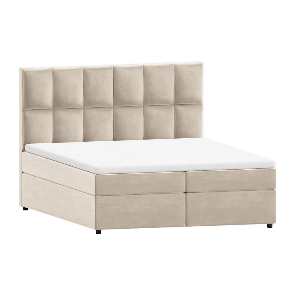 Bézs ágyneműtartós boxspring ágy 160x200 cm Flip – Ropez