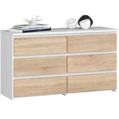 Komód CL100 6SZ - fehér/sonoma tölgy. Akord