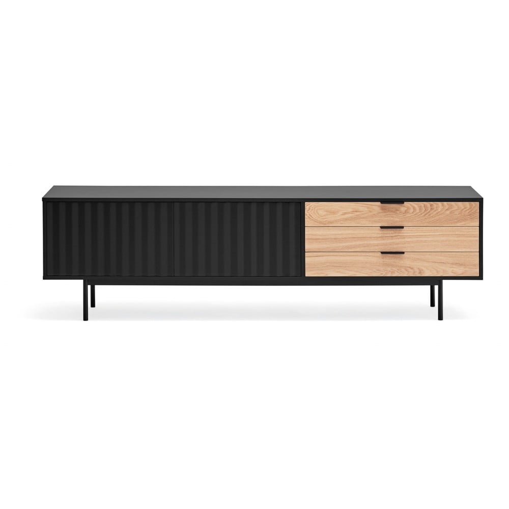 Fekete-natúr színű TV-állvány tölgyfa dekorral 180x52 cm Sierra – Teulat