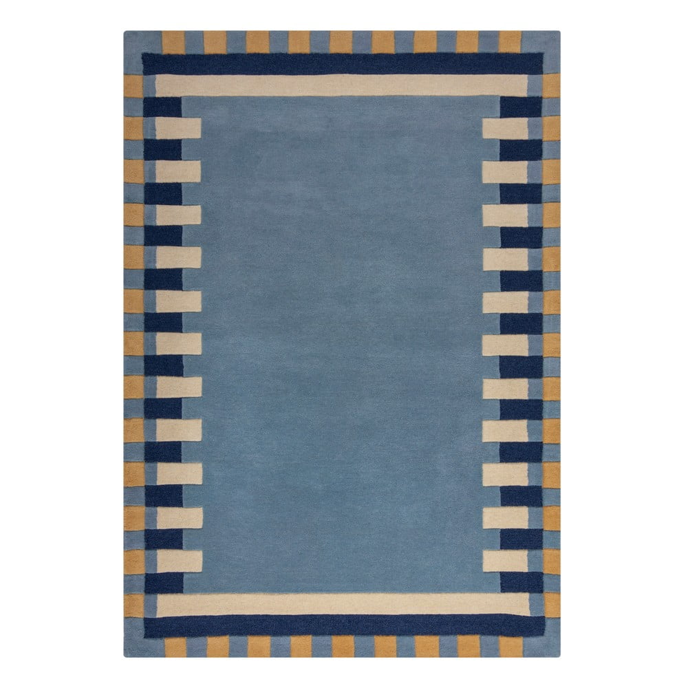 Kék kézi szövésű gyapjú szőnyeg 160x230 cm Kai Wool Border – Flair Rugs