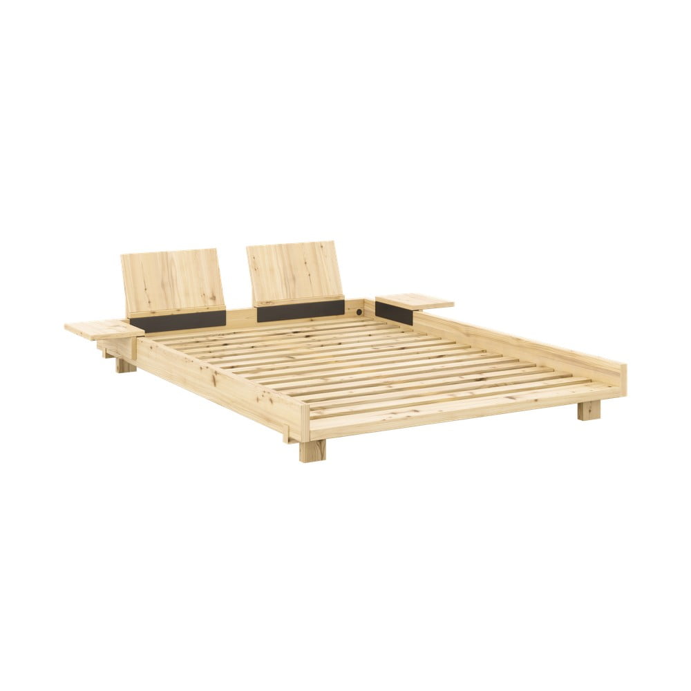 Natúr színű borovi fenyő franciaágy ágyráccsal 180x200 cm Social Bed – Karup Design