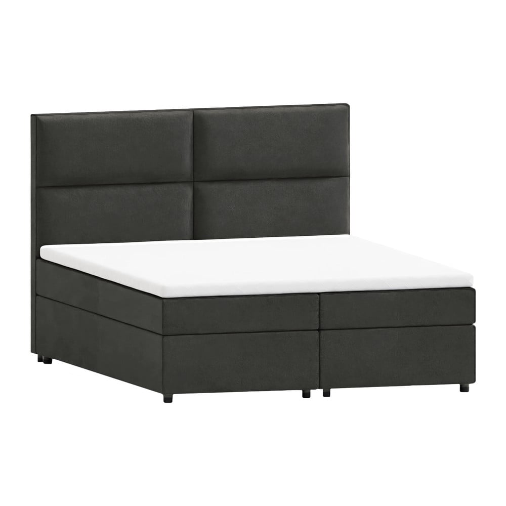 Sötétszürke ágyneműtartós boxspring ágy 200x200 cm Rico – Ropez