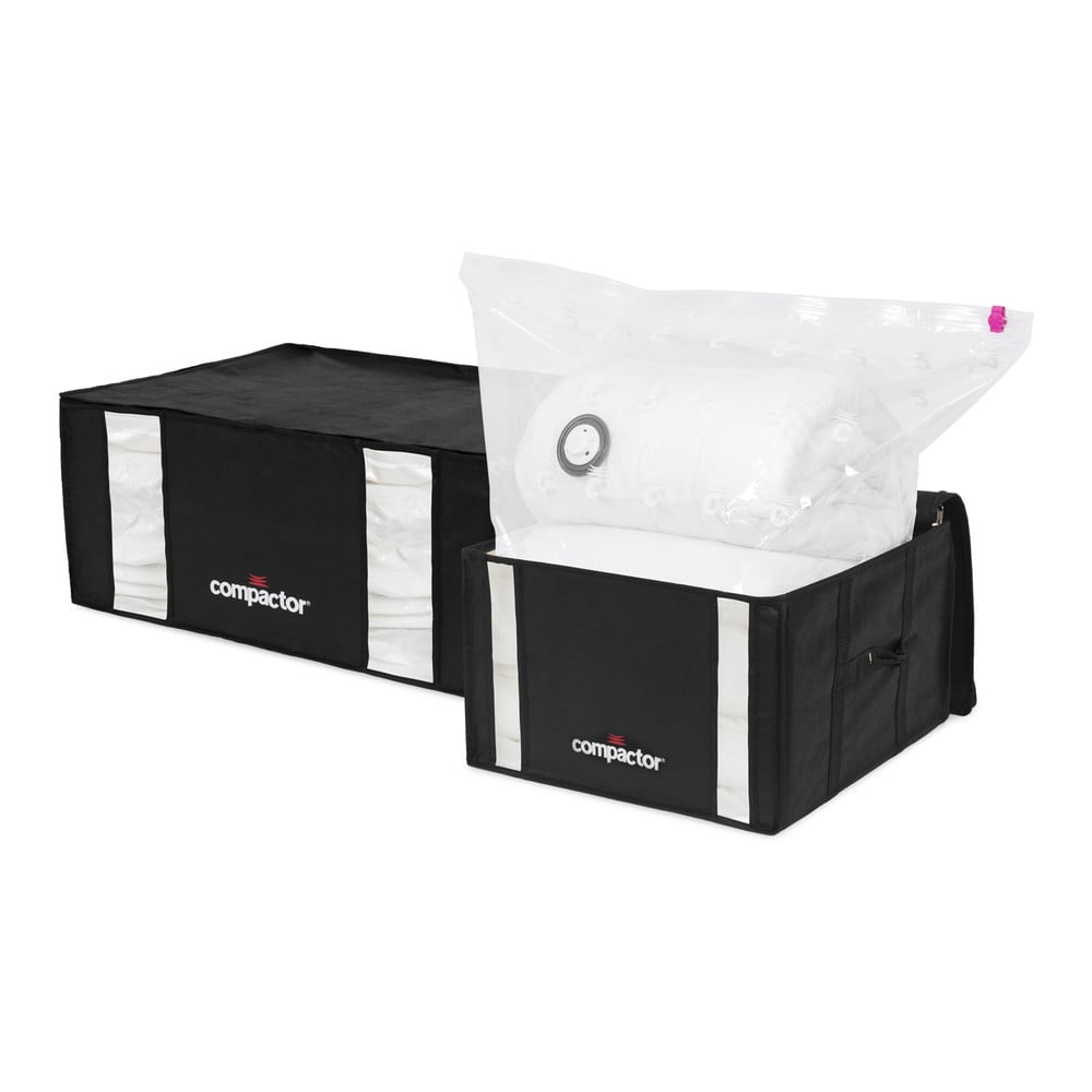 Vákuumos-megerősített textil ruhatároló doboz szett 2 db-os 50x65x27 cm Black Edition – Compactor