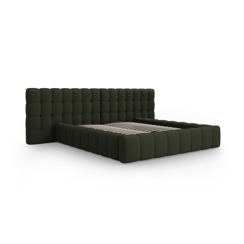 Zöld kárpitozott ágyneműtartós franciaágy ágyráccsal 180x200 cm Mamaia – Micadoni Home