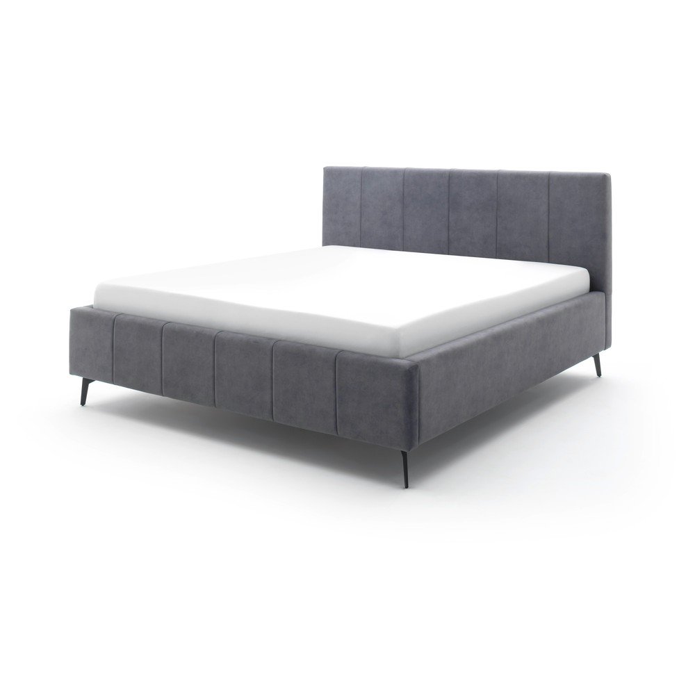 Antracitszürke kárpitozott franciaágy tárolóhellyel ágyráccsal 180x200 cm Lizzano – Meise Möbel