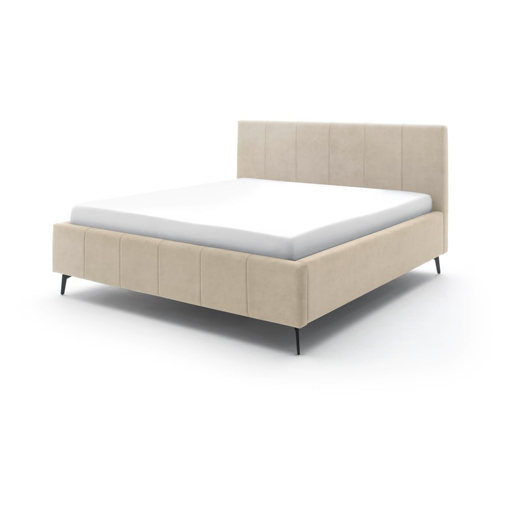 Bézs kárpitozott franciaágy tárolóhellyel ágyráccsal 160x200 cm Lizzano – Meise Möbel