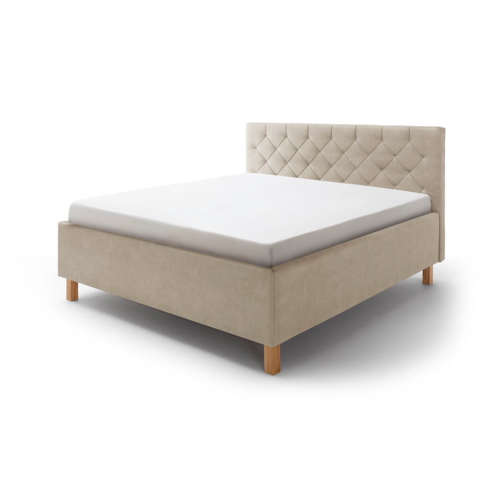 Bézs kárpitozott franciaágy tárolóhellyel ágyráccsal 180x200 cm San Remo – Meise Möbel
