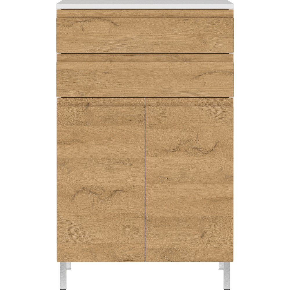 Fehér alacsony fürdőszoba szekrény tölgyfa dekorral 60x97 cm Torrance - Germania