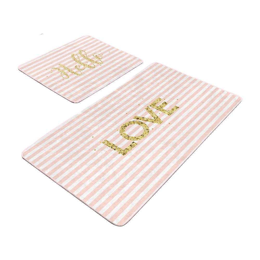 Rózsaszín bársony fürdőszobai kilépő szett 2 db-os 60x100 cm Love – Mila Home