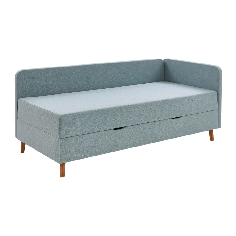Világoskék kárpitozott egyszemélyes ágy tárolóhellyel 90x200 cm Cabana – Meise Möbel