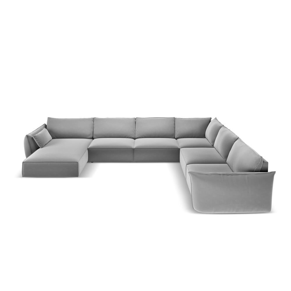 Világosszürke bársony sarokkanapé (jobb oldali-U alakú) Vanda – Mazzini Sofas