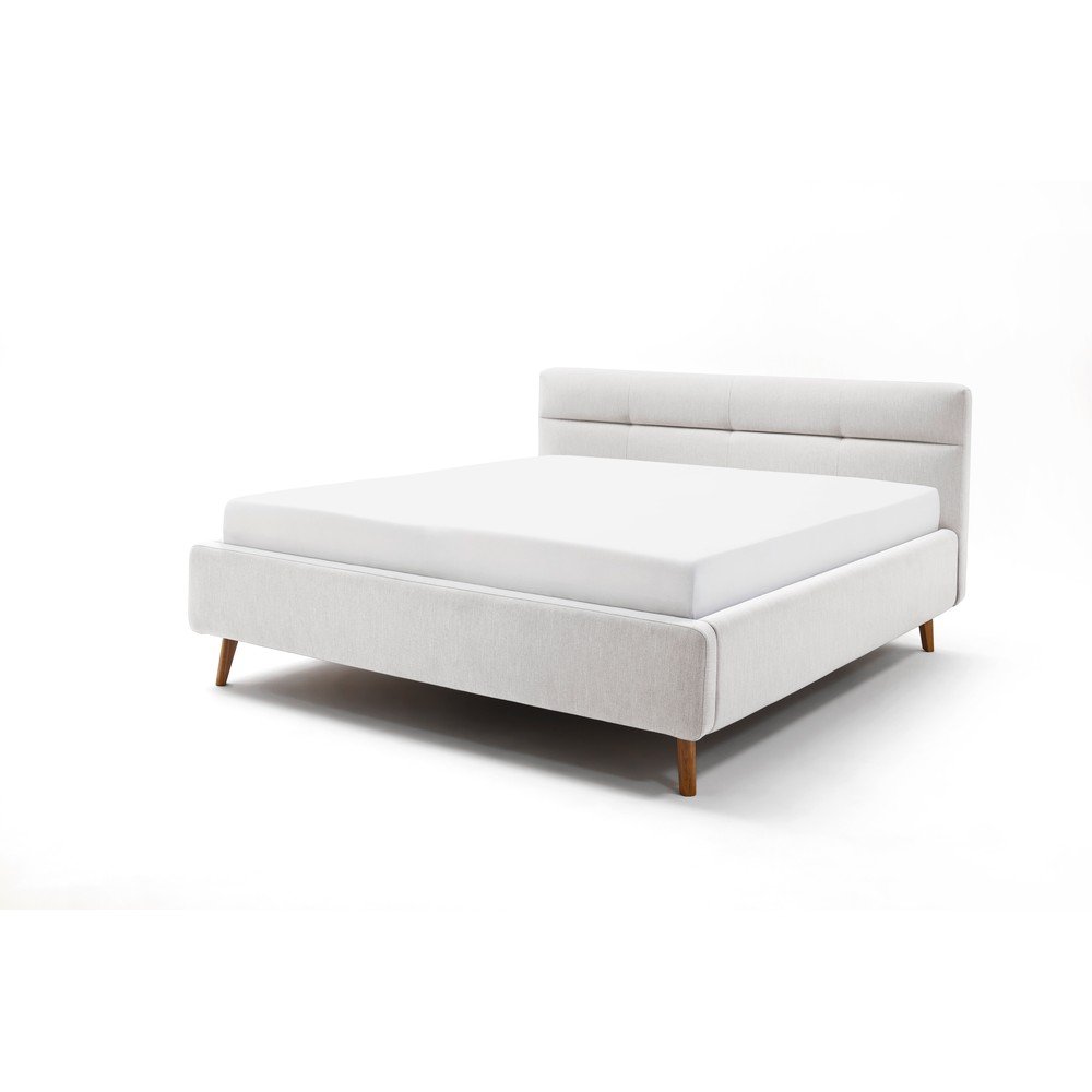 Világosszürke kárpitozott franciaágy tárolóhellyel ágyráccsal 160x200 cm Lotte – Meise Möbel