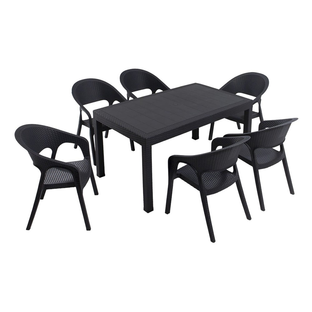 Antracitszürke hatszemélyes kerti étkezőgarnitúra Garden – Floriane Garden