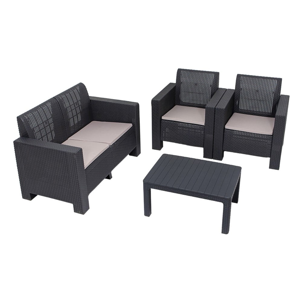 Antracitszürke négyszemélyes kerti lounge szett Aksu – Floriane Garden