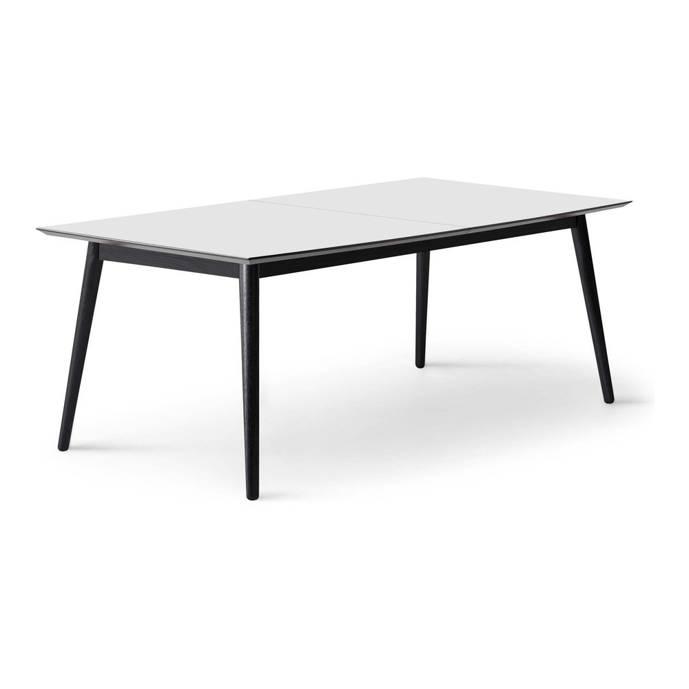 Fehér-fekete bővíthető étkezőasztal fehér asztallappal 100x210 cm Meza – Hammel Furniture