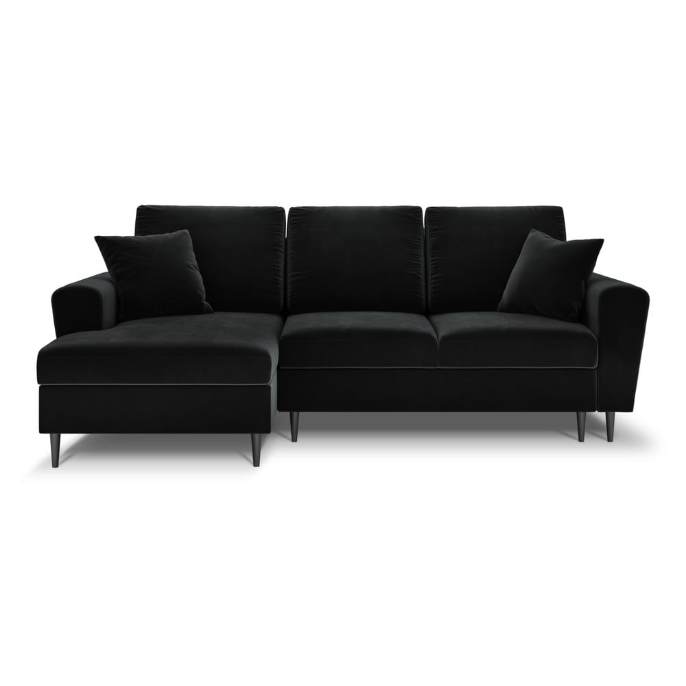 Fekete bársony kinyitható tárolóhelyes sarokkanapé (bal oldali-heverő résszel) Kyoto – Cosmopolitan Design