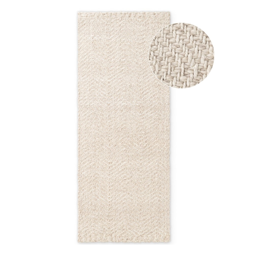 Krémszínű-elefántcsont színű kézi szövésű gyapjúkeverék futószőnyeg 80x200 cm Majoli – Elle Decoration