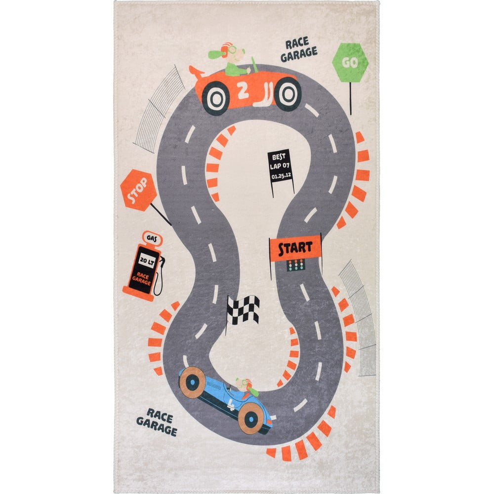 Krémszínű mosható gyerek játszószőnyeg 160x230 cm Race Garage – Vitaus