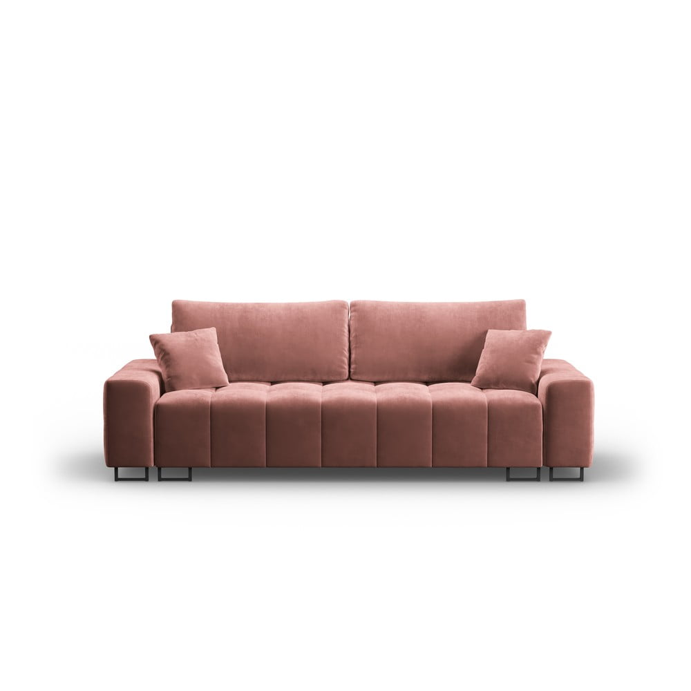 Rózsaszín bársony kinyitható tárolóhelyes kanapé 250 cm Wicklow – Cosmopolitan Design