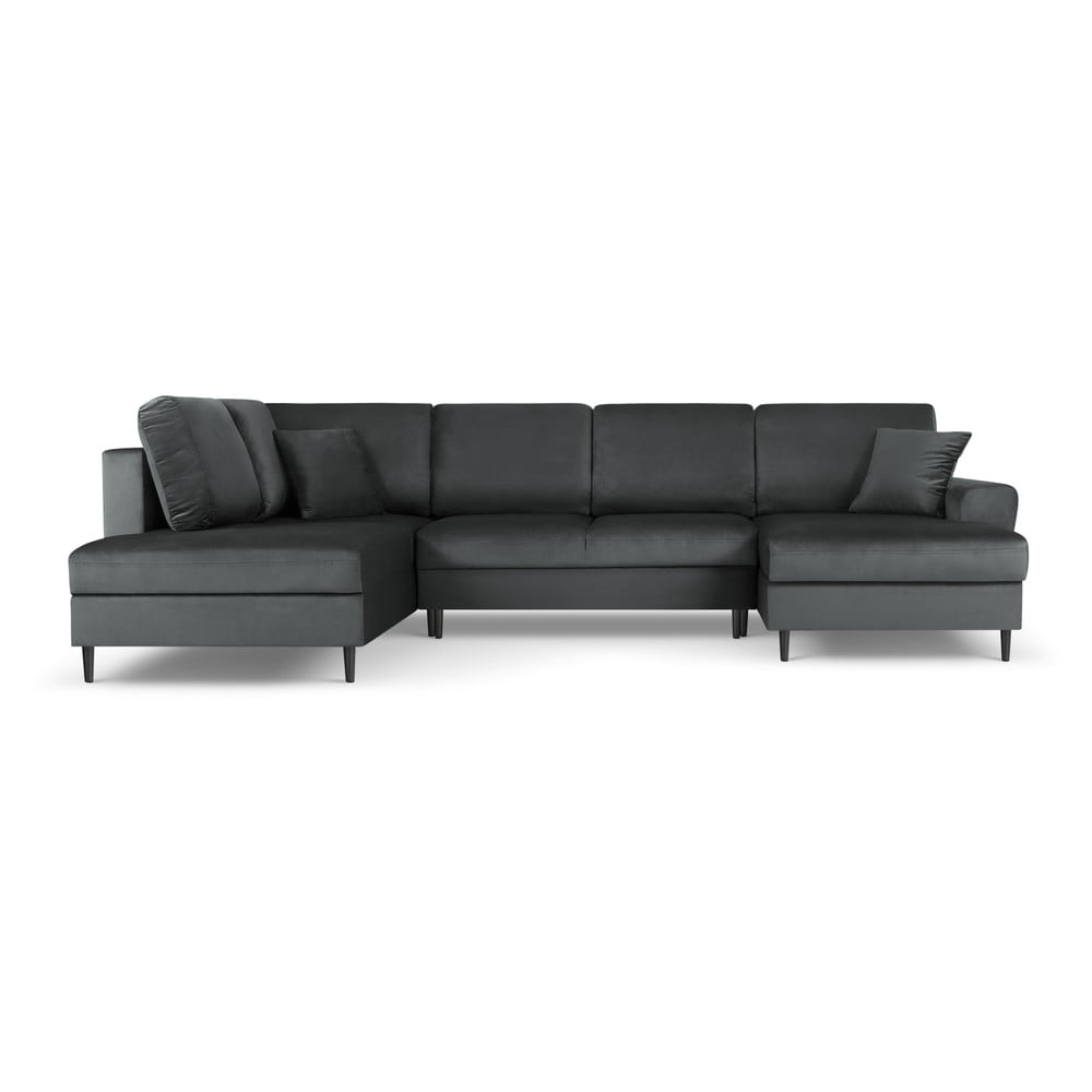 Sötétszürke bársony kinyitható tárolóhelyes sarokkanapé (bal oldali-U alakú) Kyoto – Cosmopolitan Design