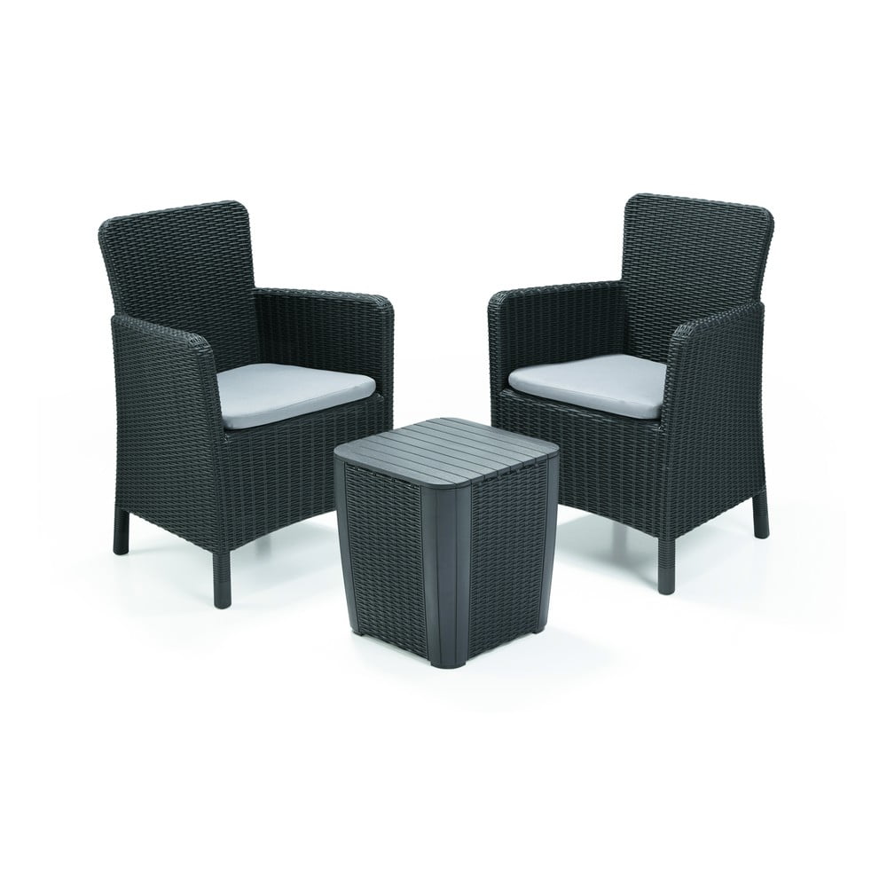 Sötétszürke műrattan kétszemélyes kerti lounge szett Trenton – Keter