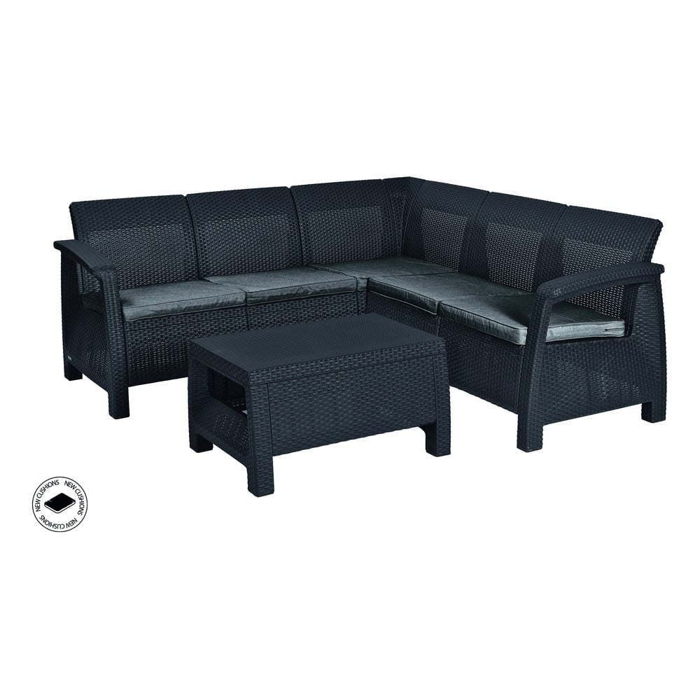 Sötétszürke műrattan ötszemélyes kerti lounge szett Corfu Relax – Keter