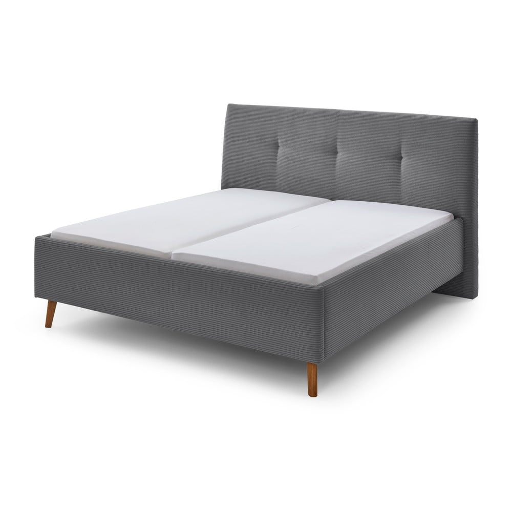 Szürke kárpitozott ágyneműtartós franciaágy ágyráccsal 180x200 cm Madea – Meise Möbel