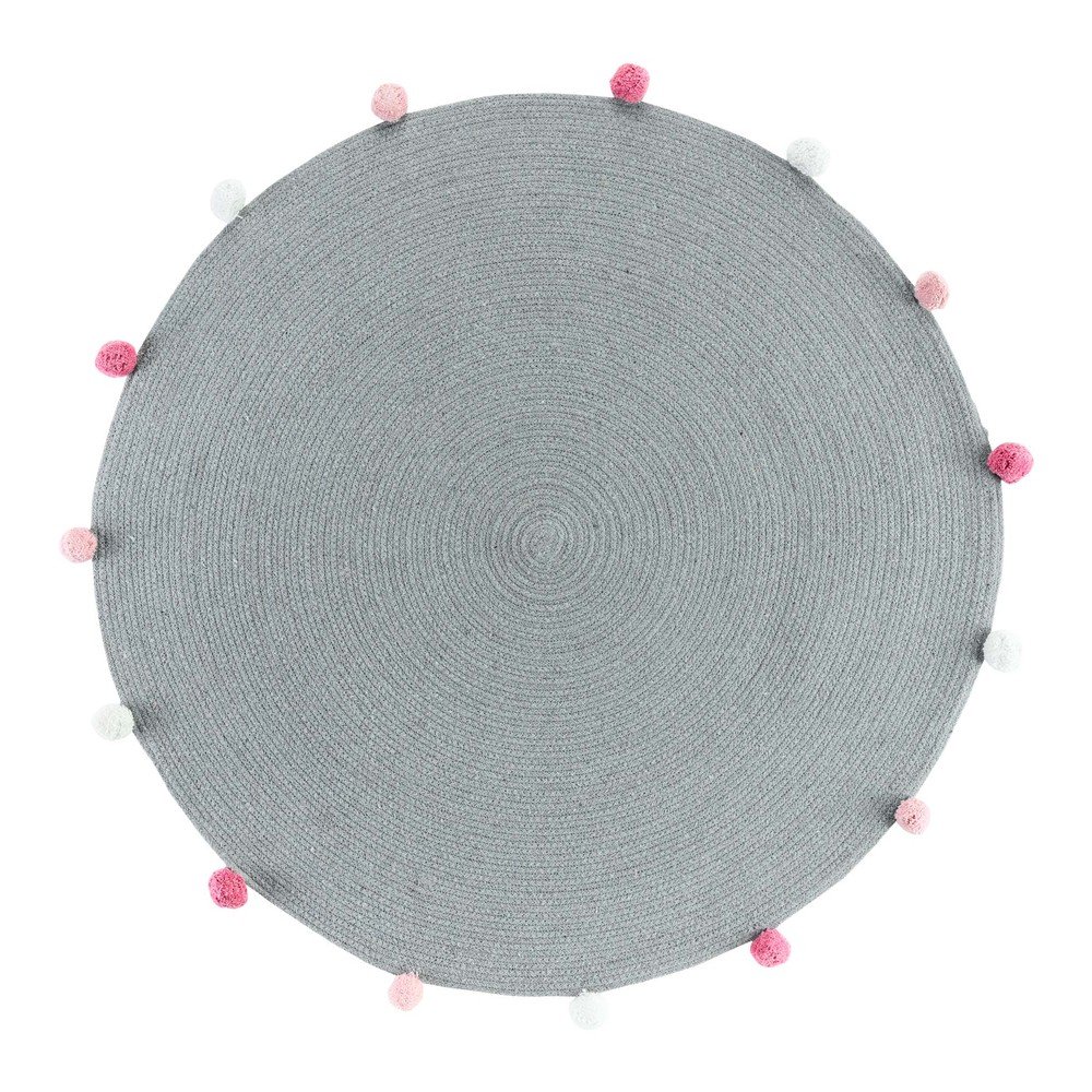 Világosszürke kerek szőnyeg ø 90 cm Pompomparty – douceur d'intérieur