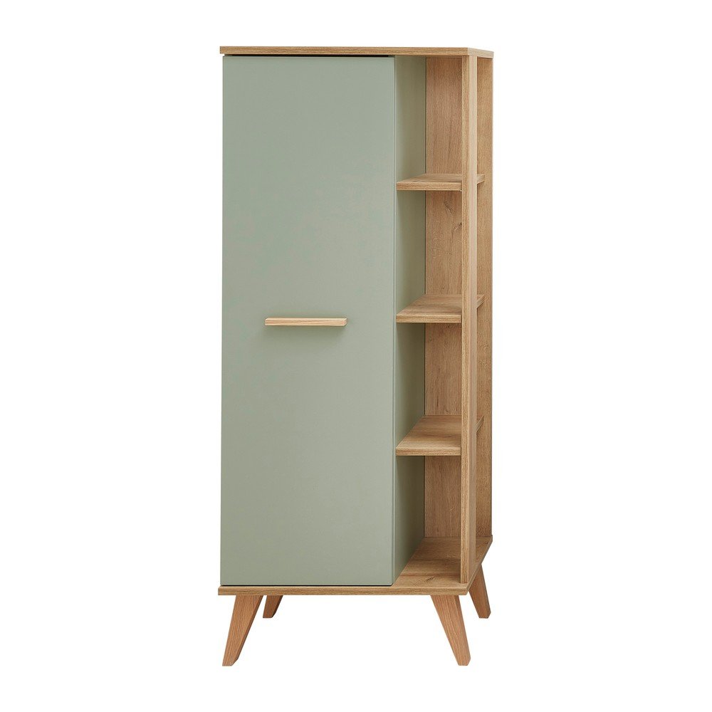 Zöld magas fürdőszoba szekrény tölgyfa dekorral 51x128 cm Set 963 - Pelipal