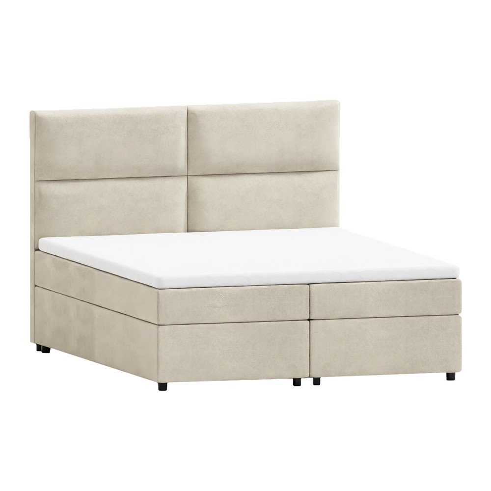 Bézs ágyneműtartós boxspring ágy 200x200 cm Rico – Ropez