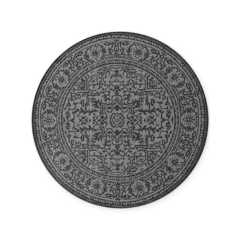 Fekete-fehér kerek kültéri-beltéri szőnyeg ø 160 cm Duet Kona – NORTHRUGS