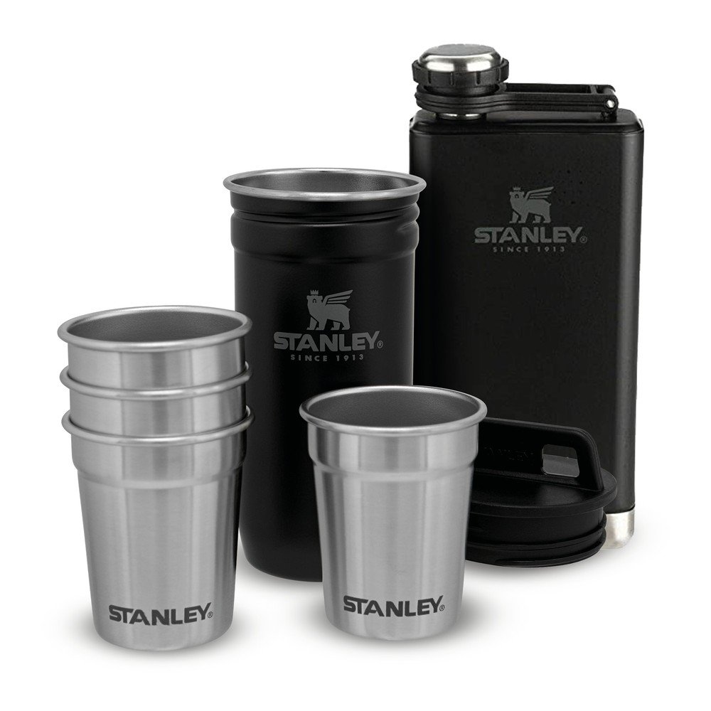 Fekete rozsdamentes acél laposüveg és röviditalos pohár készlet 6 db-os 250 ml – Stanley