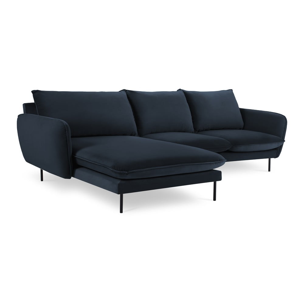 Sötétkék bársony sarokkanapé (bal oldali) Vienna – Cosmopolitan Design