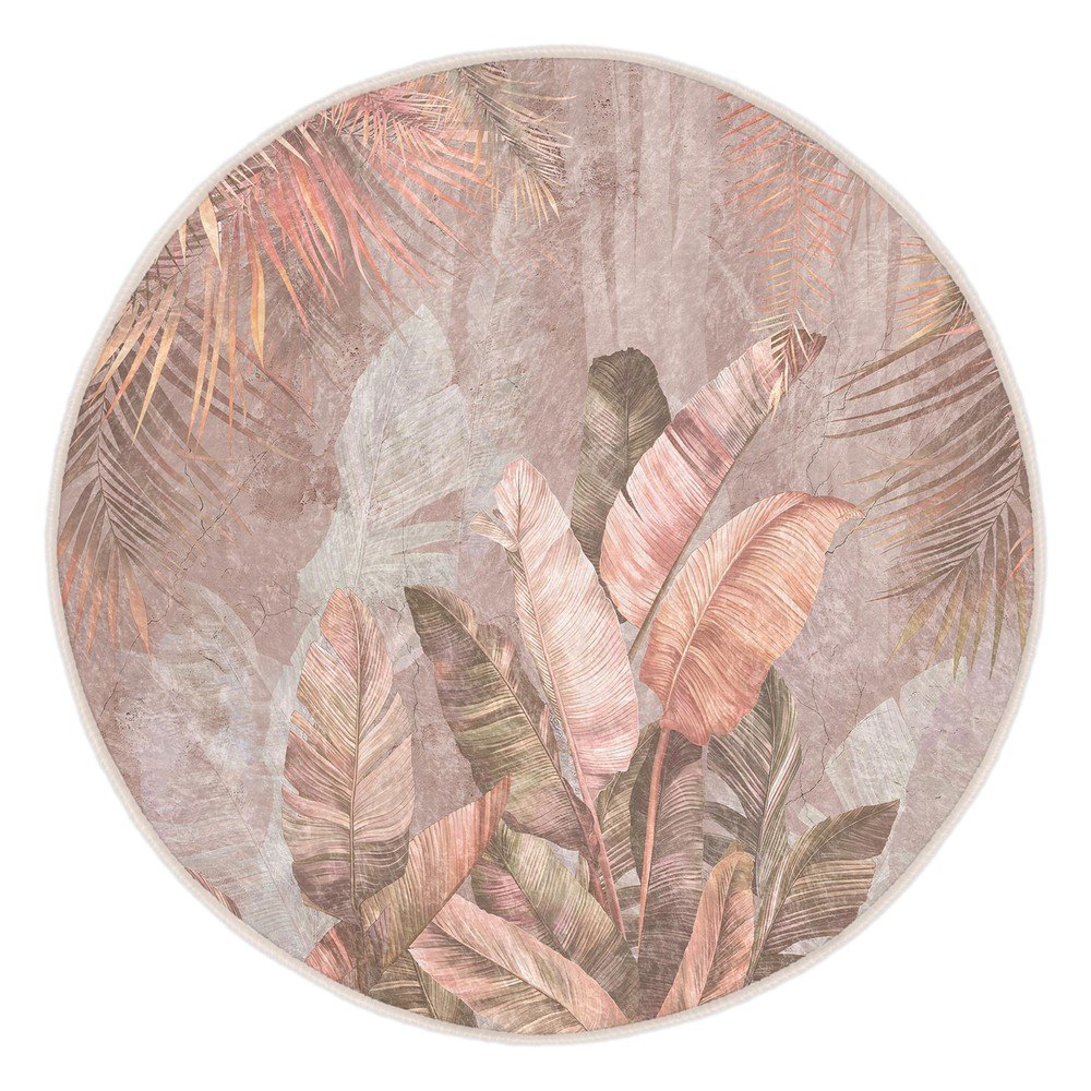 Világos rózsaszín mosható kerek szőnyeg ø 150 cm Dusty Leaves – Mila Home