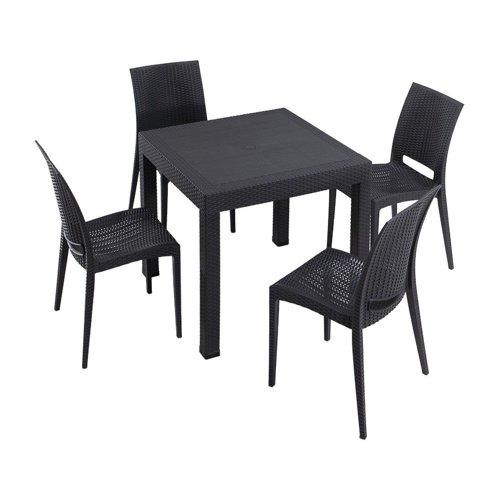 Antracitszürke műrattan négyszemélyes kerti étkezőgarnitúra Rattan – Floriane Garden