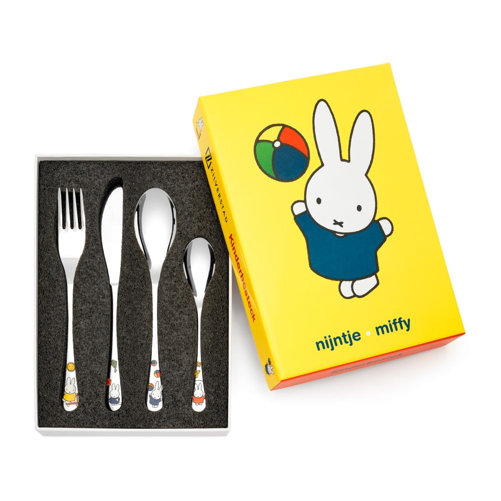 Ezüstszínű rozsdamentes acél gyerek evőeszköz 4 db-os Miffy – Zilverstad