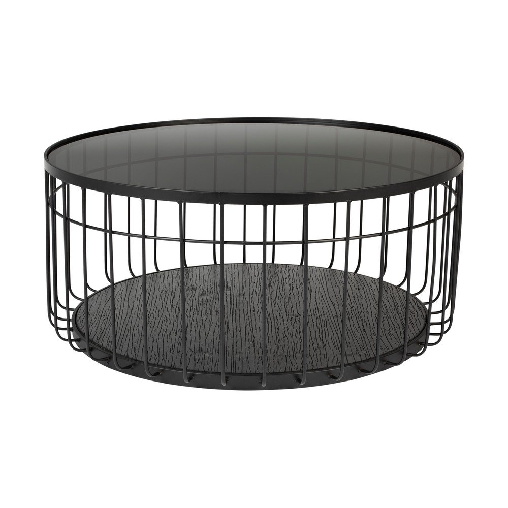 Fekete kerek dohányzóasztal üveg asztallappal 80x80 cm Lance – White Label